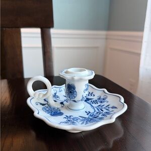 Blue Danube Blue & White Porcelain Chamberstick Candle Holder